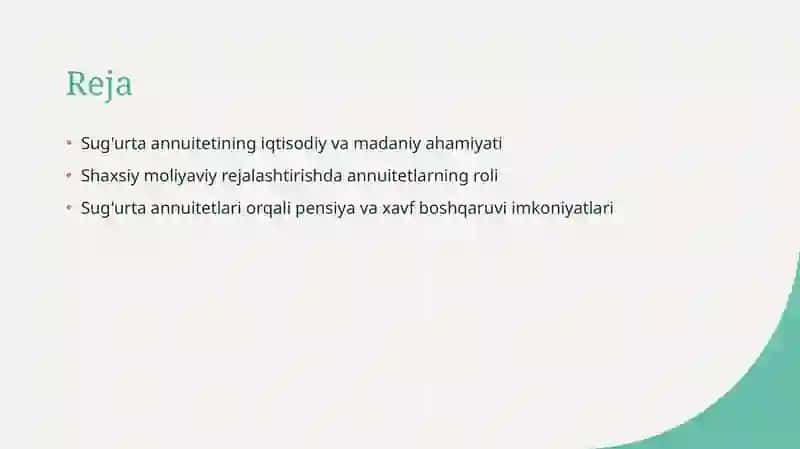 Sug'urta annuitetining qiymati 2
