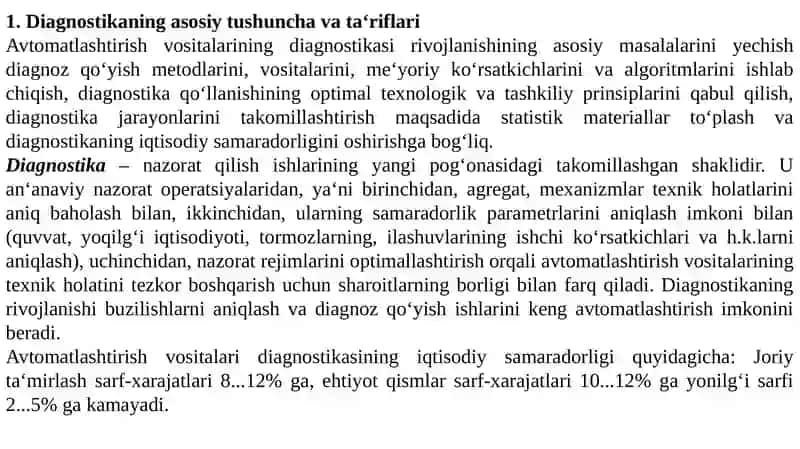 SANOAT KORXONALARIDA DIAGNOSTIKA ASOSLARI TO‘G‘RISIDA UMUMIY MA‘LUMOT 2