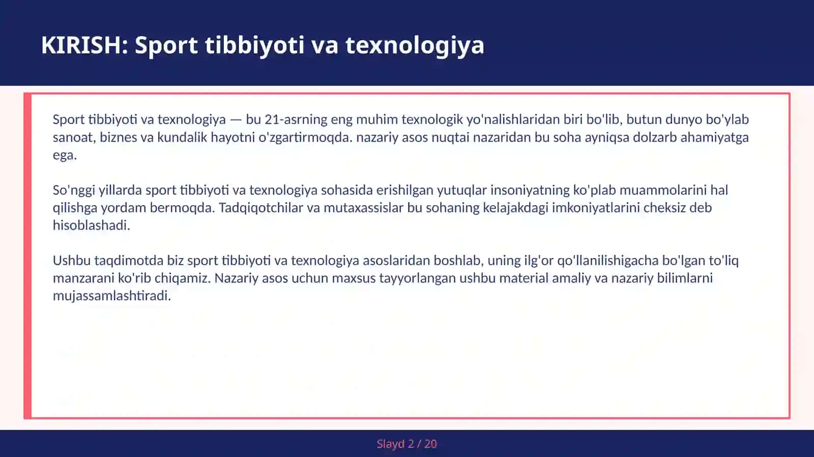 SPORT TIBBIYOTI VA TEXNOLOGIYA 2