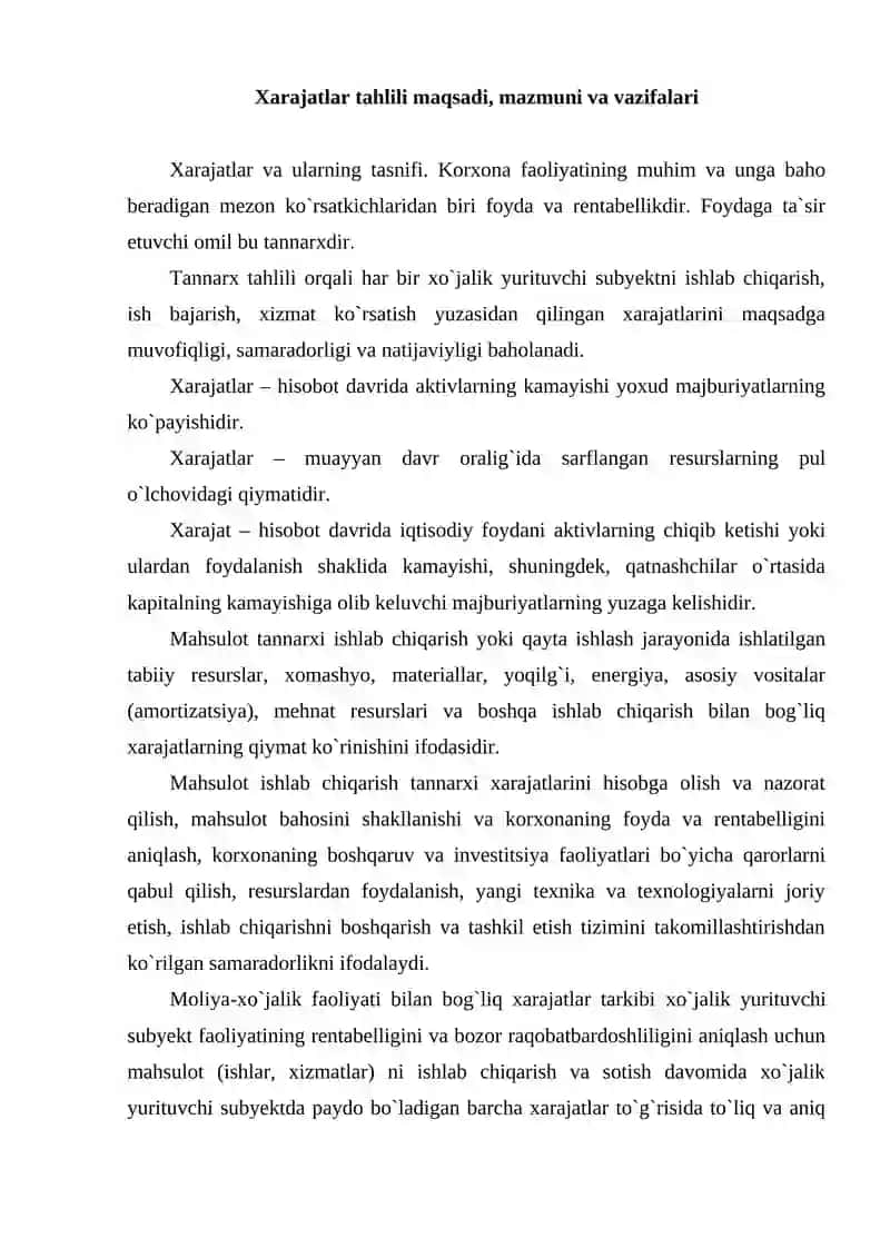 Xarajatlar tahlili 2