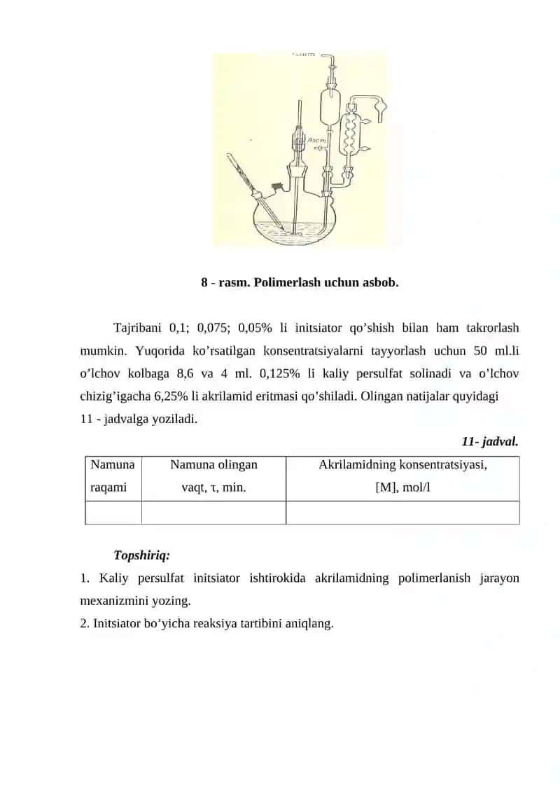 Akrilamidning eritmada polimerlanishi 2