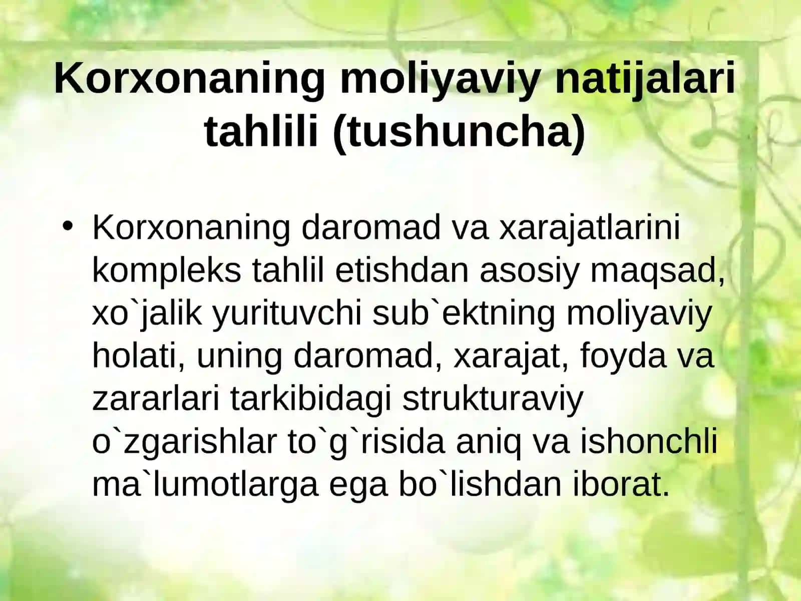 Korxonaning moliyaviy holati ko`rsatkichlari tahlili 2