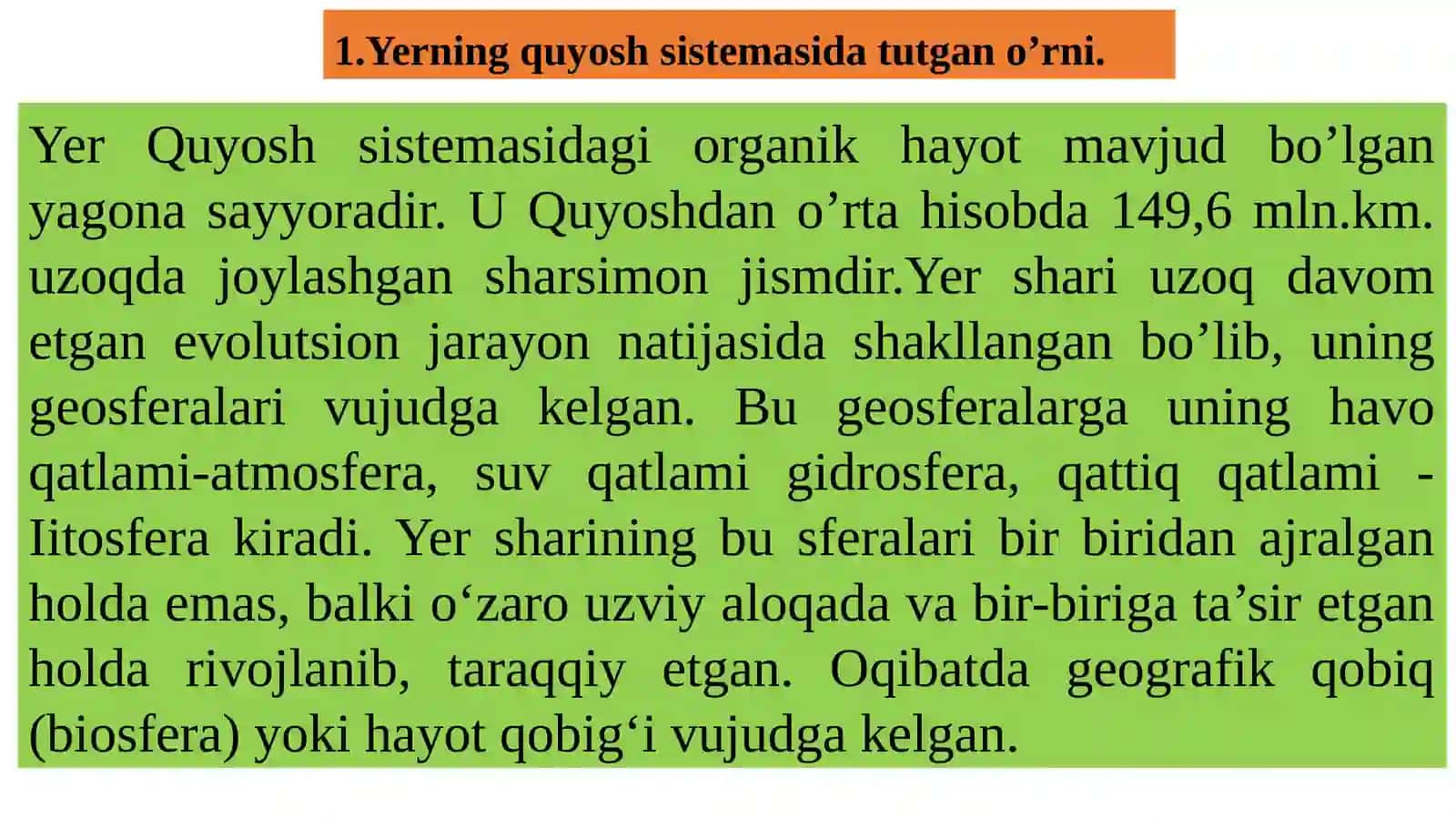 PLANETA SIFATIDA YERNING UMUMIY XARAKATERISKASI 2