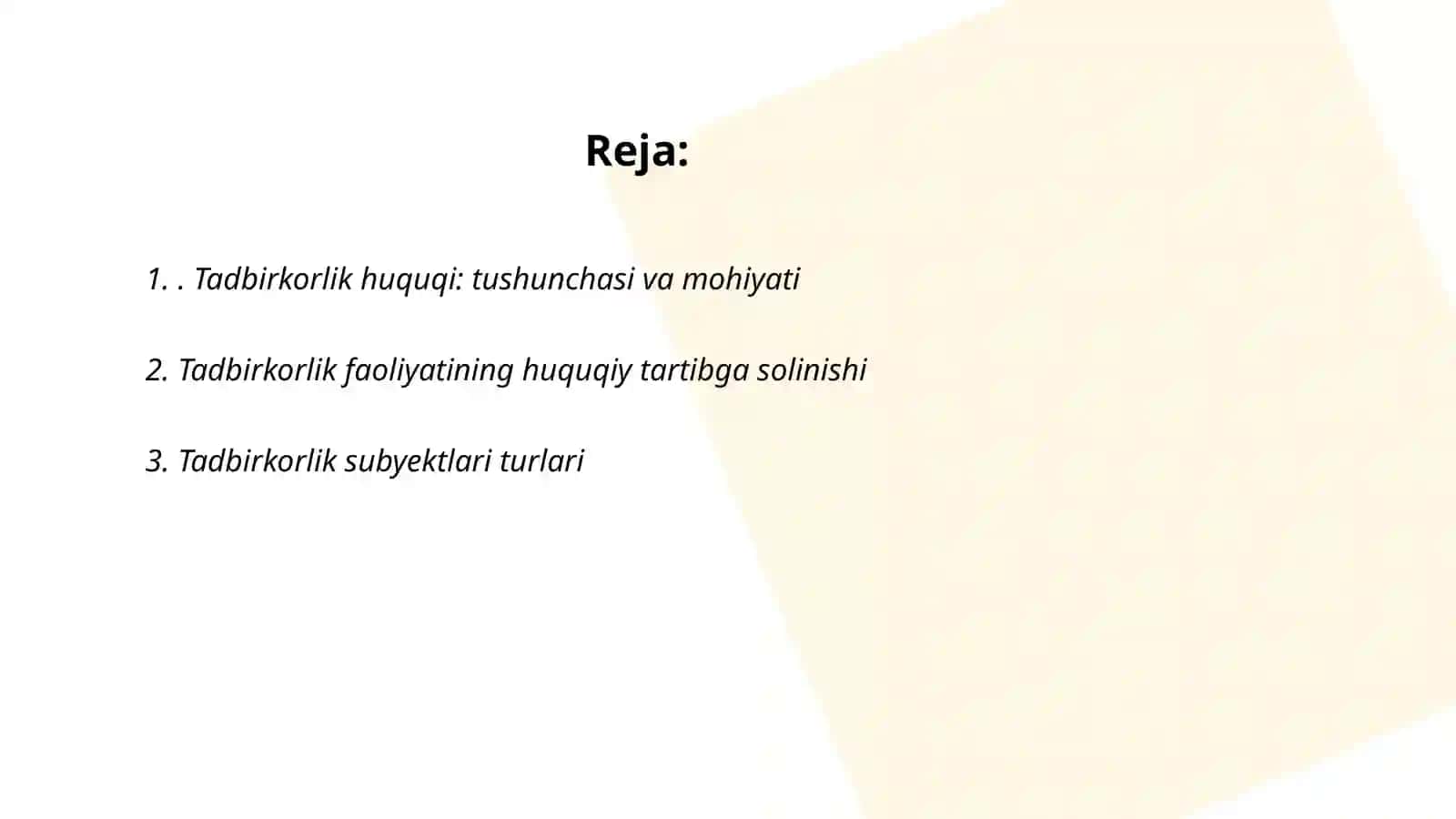 Tadbirkorlik huquqi fanining asosiy tamoyillari 2