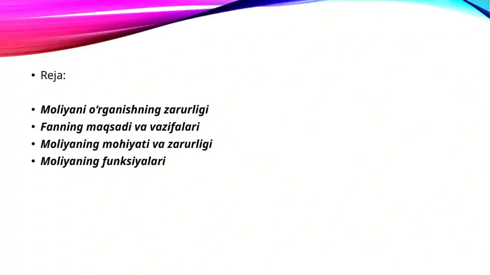 Moliya asoslari faniga kirish 2