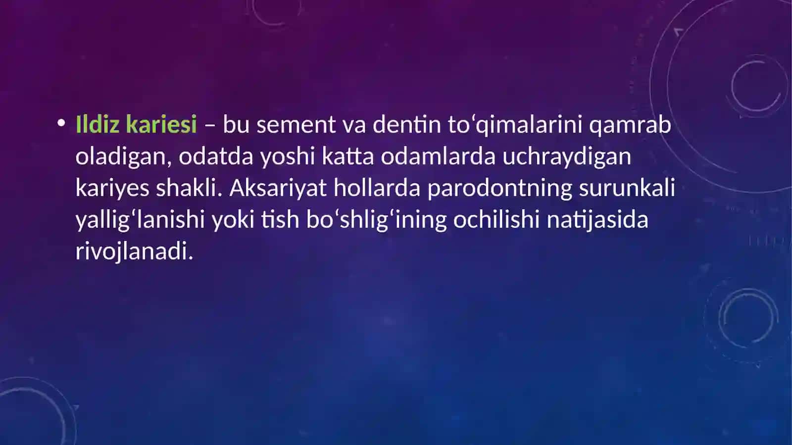 ILDIZ KARIESI KLINIKASI, TASHXISLASH, DAVOLASH 2