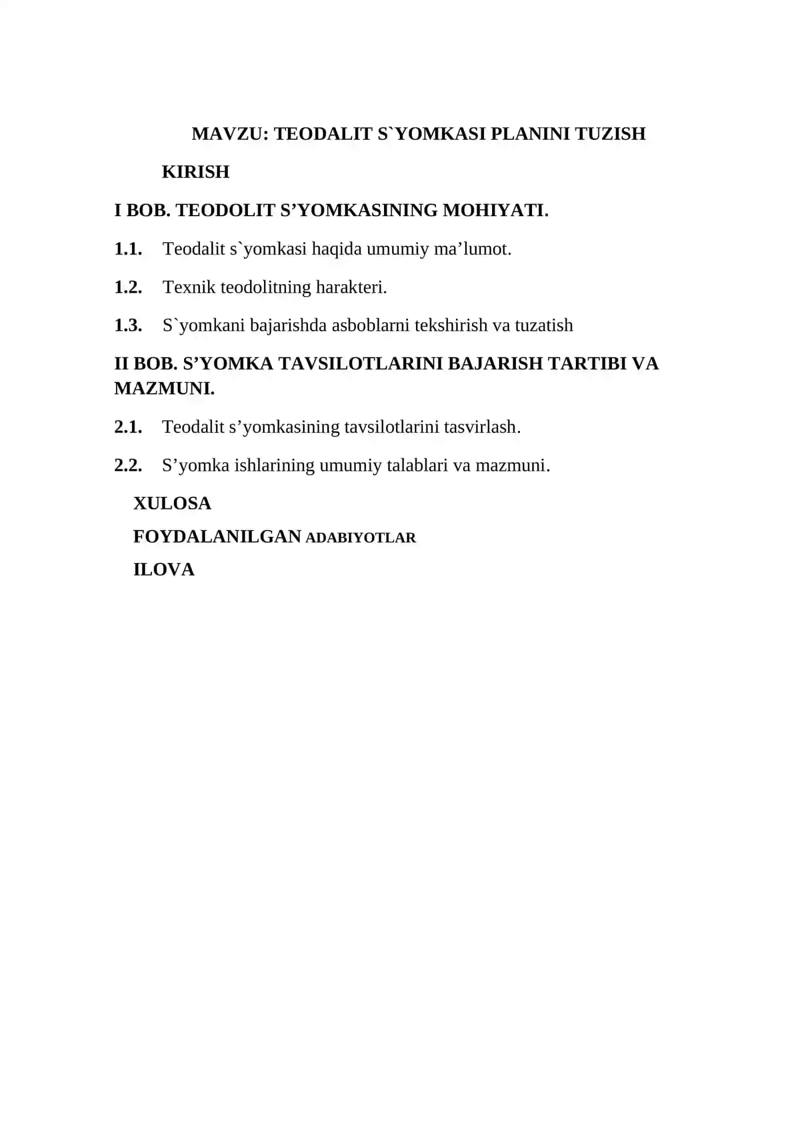 TEODALIT S`YOMKASI PLANINI TUZISH Kurs ishi 2