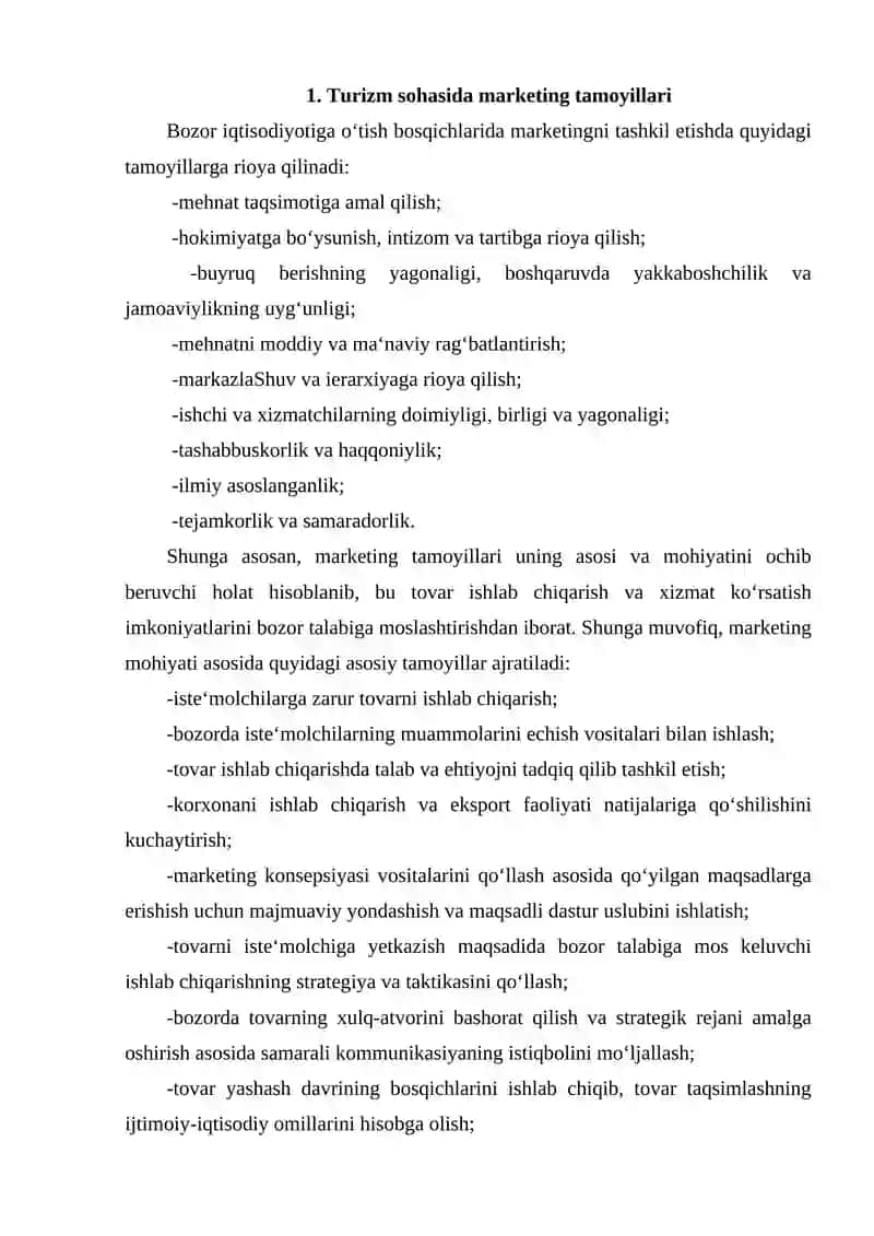 Turizm sohasida marketing tamoyillari 2