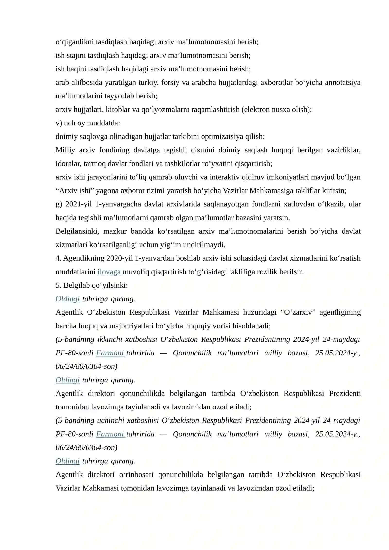 O‘zbekiston Respublikasida arxiv ishi va ish yuritishni takomillashtirish chora-tadbirlari to‘g‘risida 2