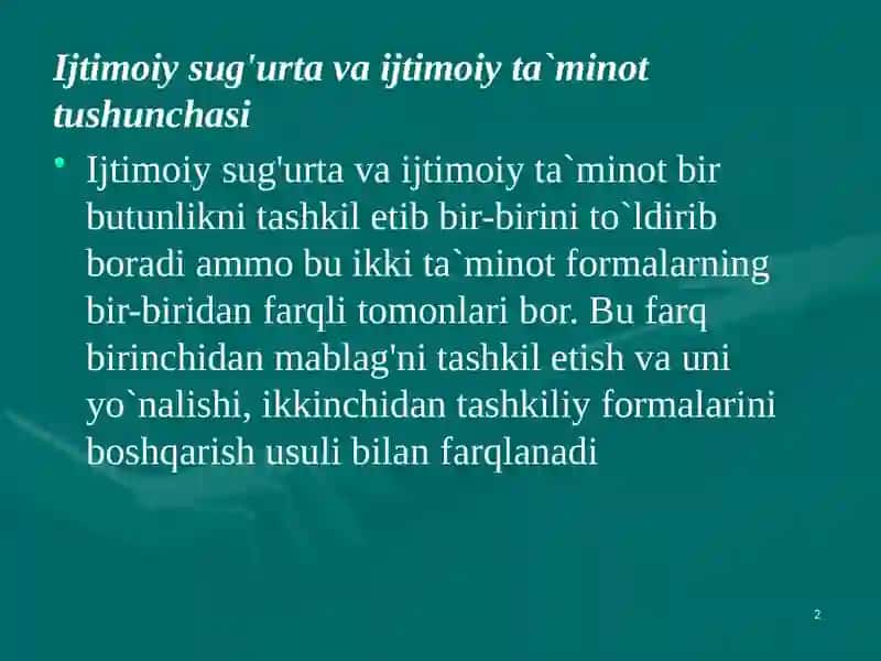 Ijtimoiy sug'urta va ta'minot 2