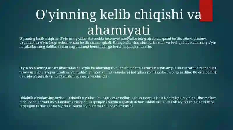 O‘Yin Bola Faoliyatining Asosiy Turi Sifatida 2