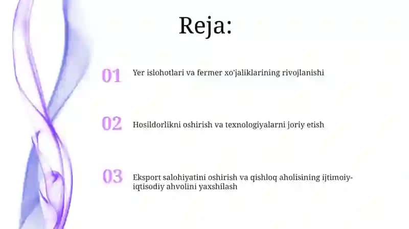 Yer islohotlari va fermer xo'jaliklarining rivojlanishi 2