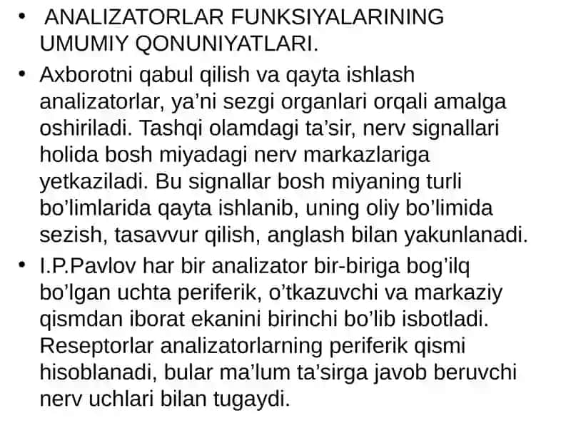 ANALIZATORLAR FUNKSIYALARINING UMUMIY QONUNIYATLARI 2