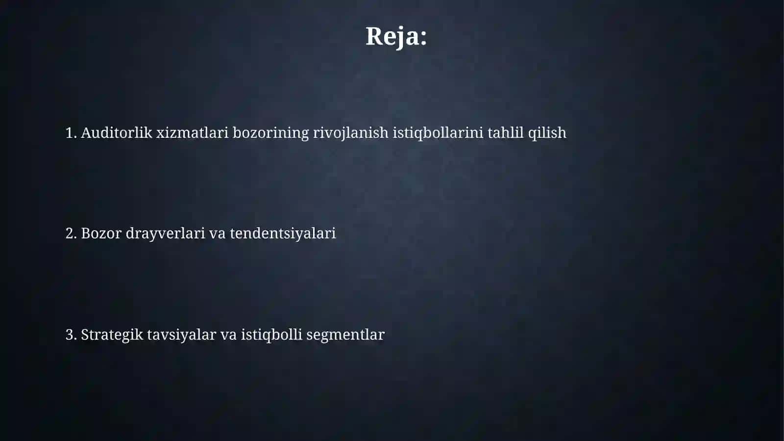 Audit xizmatlari bozorining rivojlanish istiqbollari tahlili 2