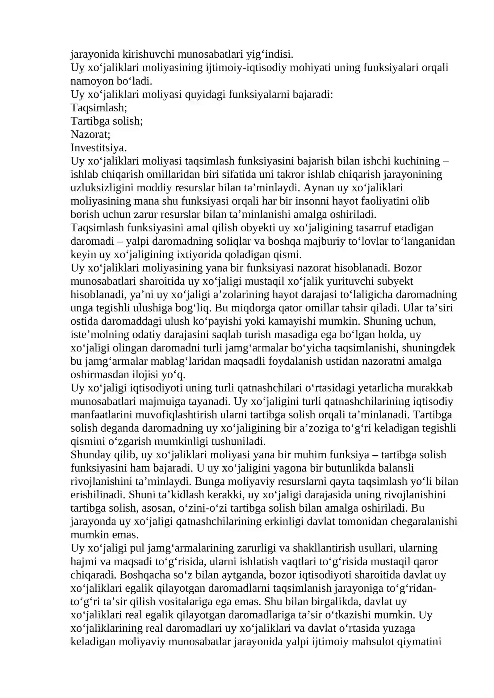 Uy xo‘jaliklari moliyasi va budjeti 2