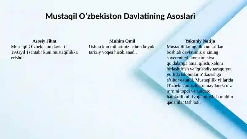 Mustaqil O’zbekiston Davlatining Asoslari 2