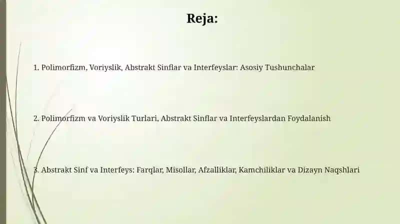 Polimorfizm, Voriyslik, Abstrakt Sinflar va Interfeyslar 2