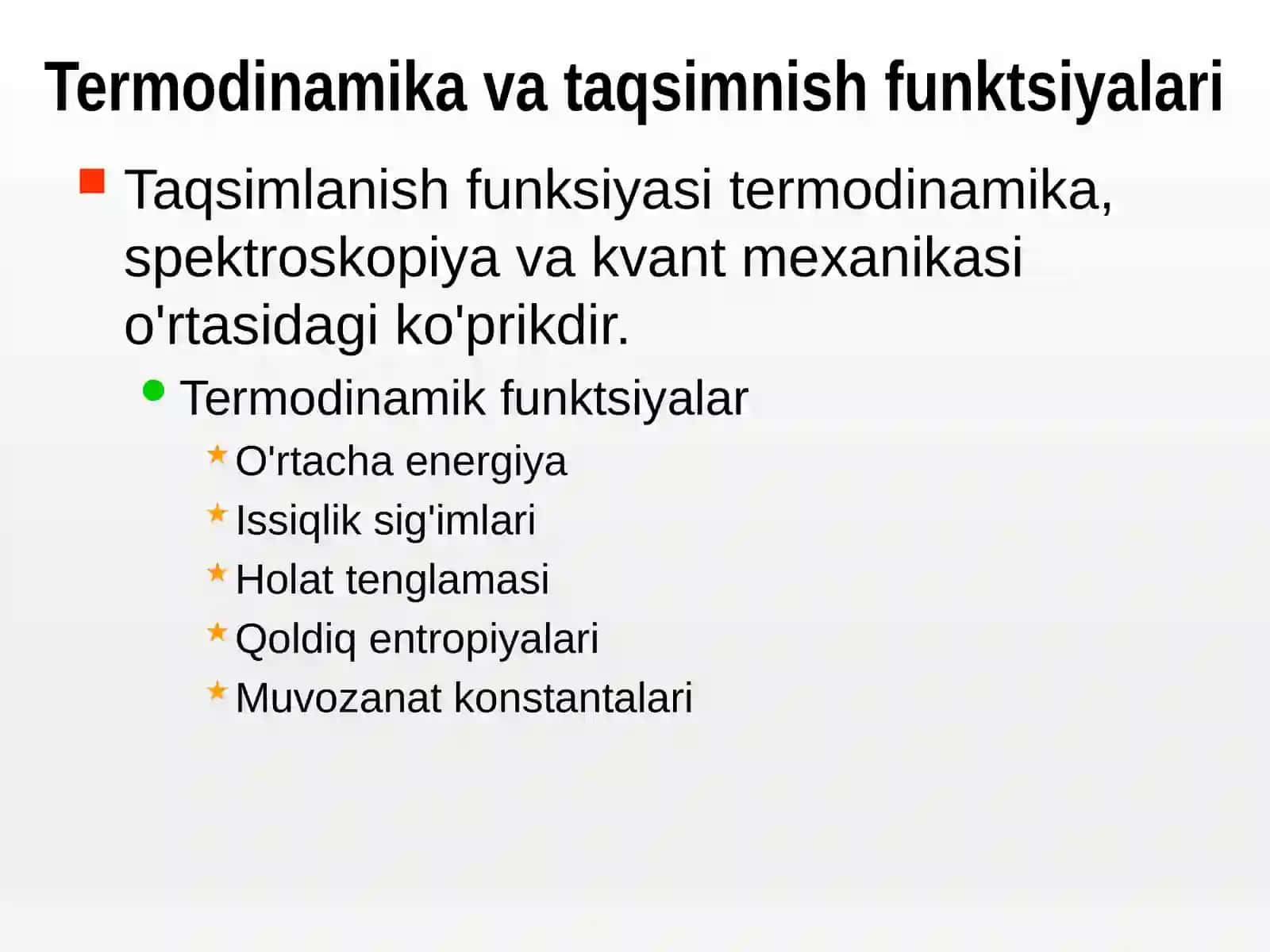 Termodinamika va Taqsimlanish Funktsiyalari 2
