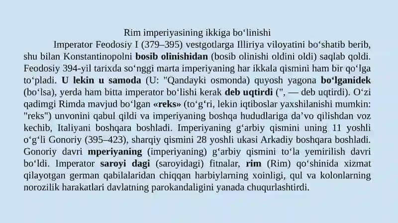 G‘ARBIYRIM IMPERIYASINI QULASHI. QADIMGI RIM MADANIYATI 2