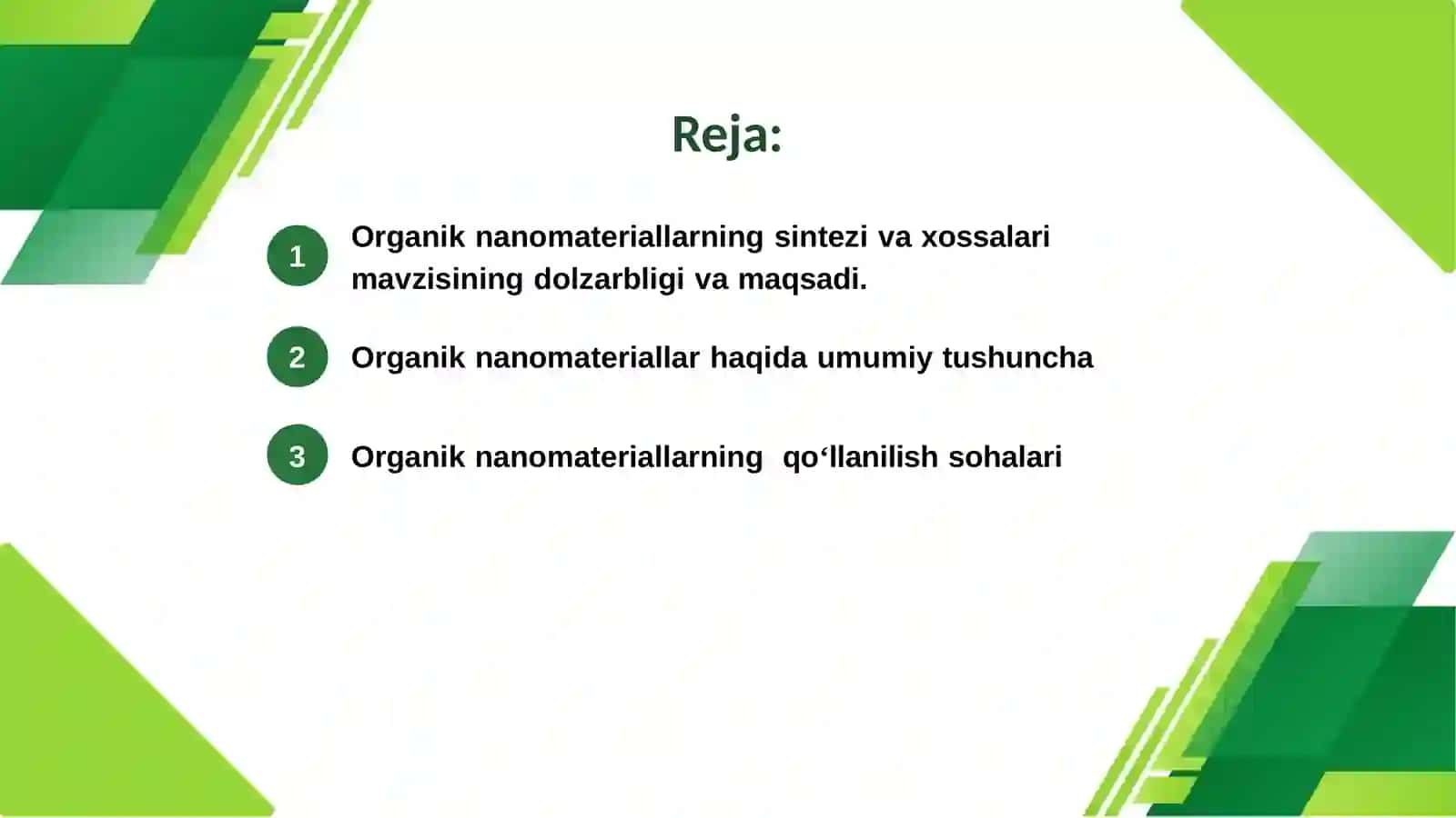 Organik nanomaateriallar sintezi va xossalari 2