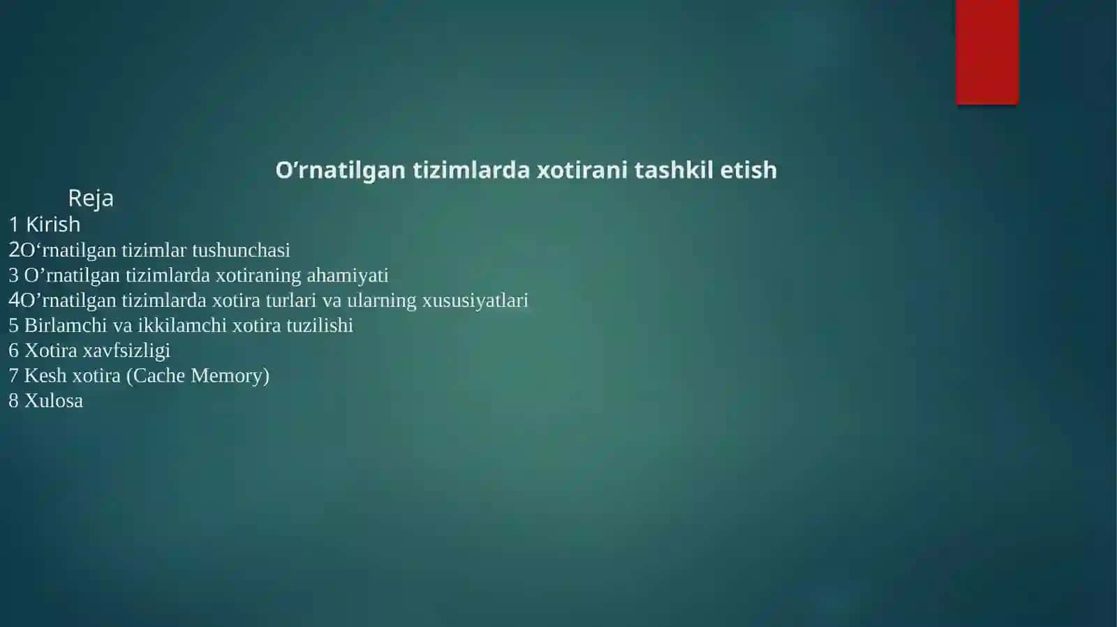 O'Rnatilgan Tizimlarda Xotirani Tashkil Etish Usullari 2