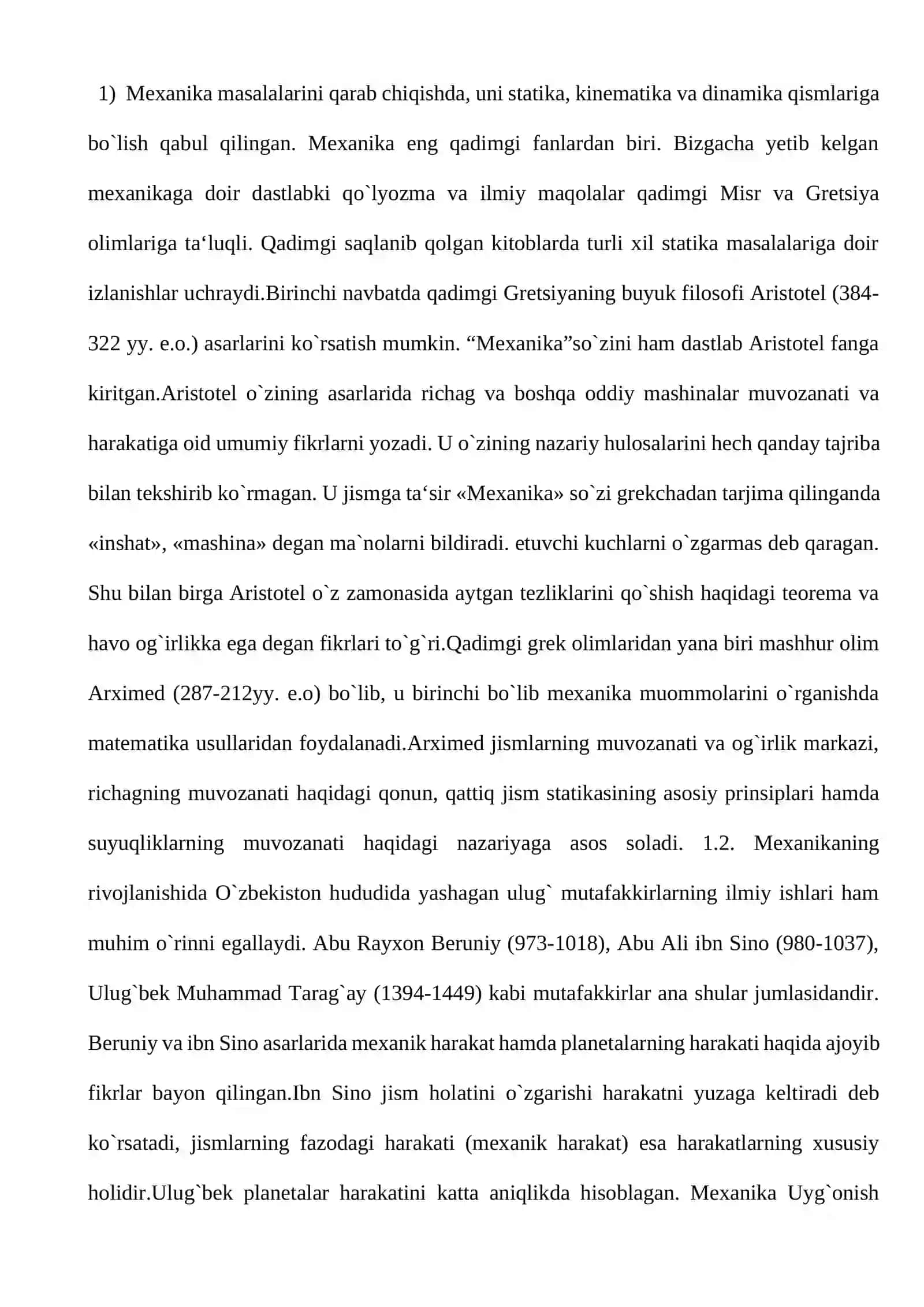 Nazariy mexanika fani va uning rivojlanish tarixi 2