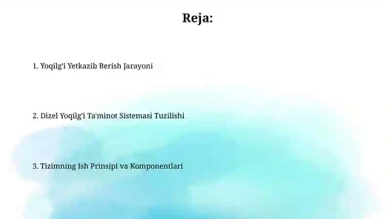 Dizel Yoqilg'i Ta'minot Sistemasi Tuzilishi 2