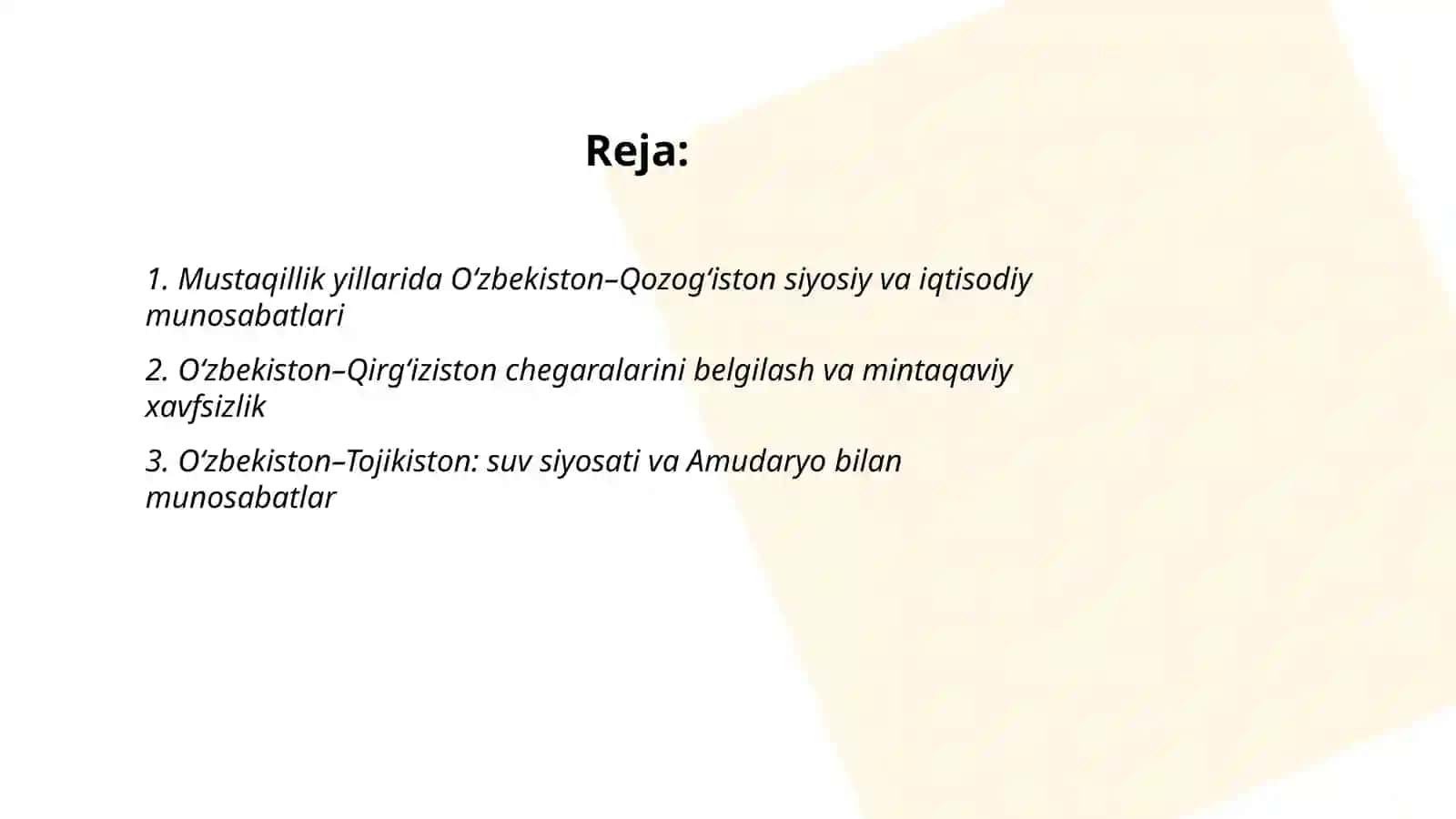 Oʻzbekiston Respublikasida mustaqillik yillarida markaziy Osiyodagi tashqi siyosat 2