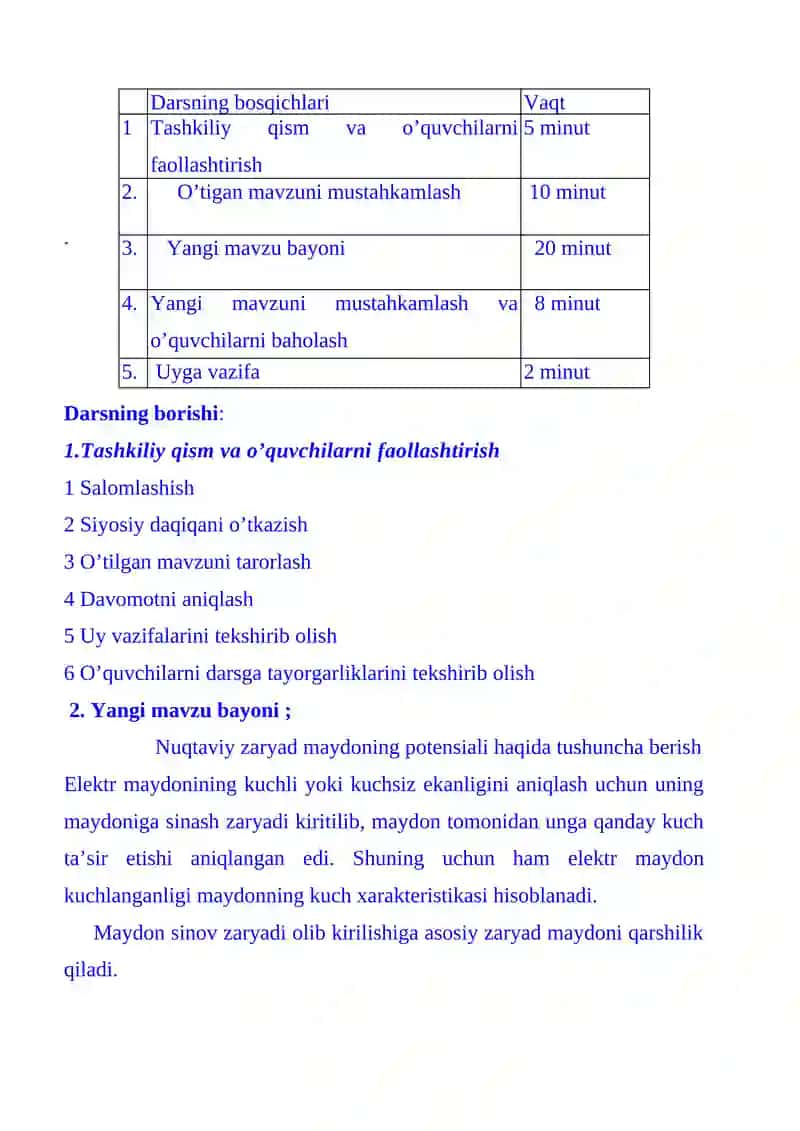 Nuqtaviy zaryad maydoning potensiali. Potensiallar farqi 2