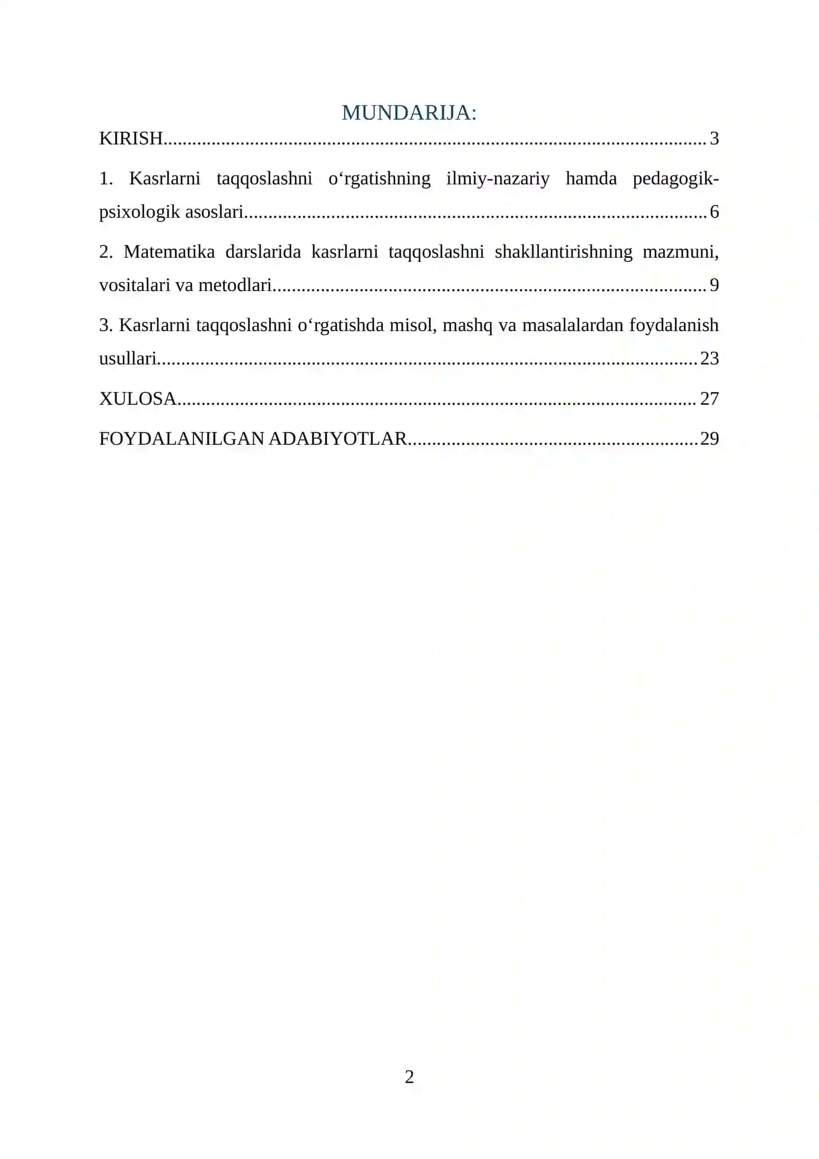 Kasrlarni taqqoslash metodikasi 2
