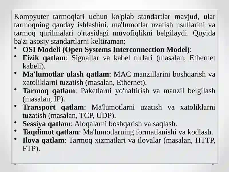 Kompyutertarmoqlarining standartlari 2