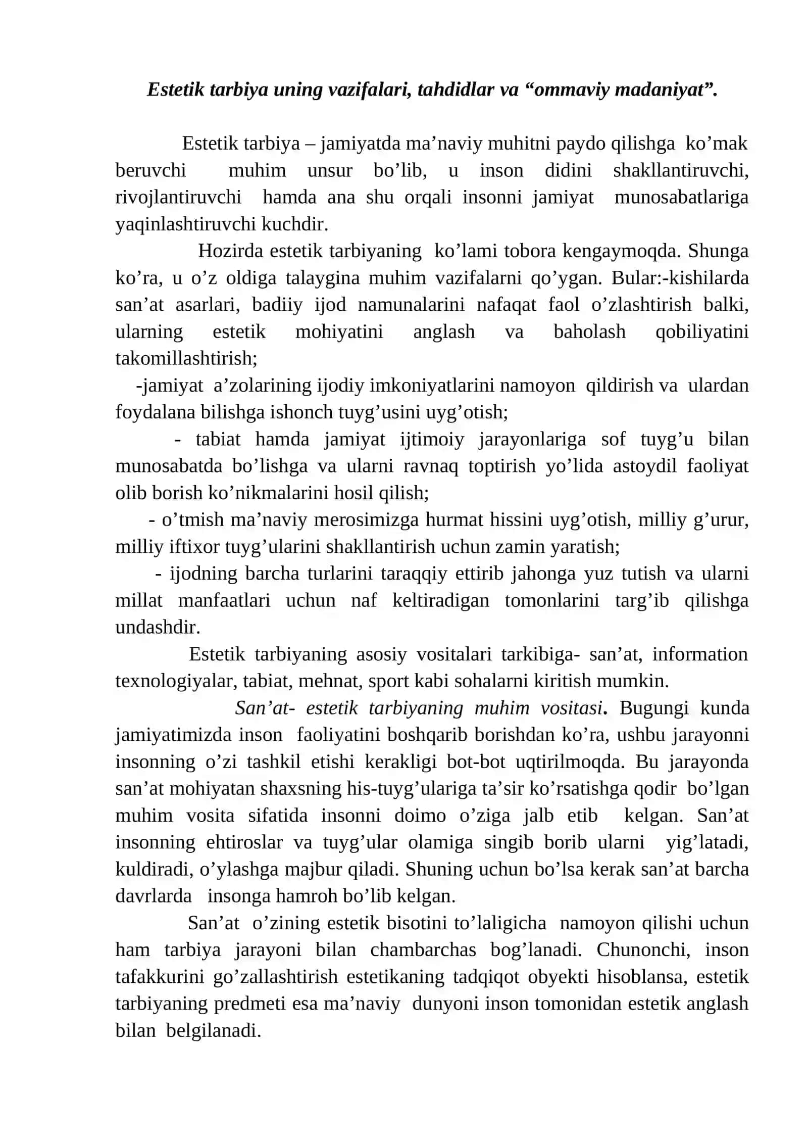 ESTETIK TARBIYANING TURLARI VA YO’NALISHLARI 2