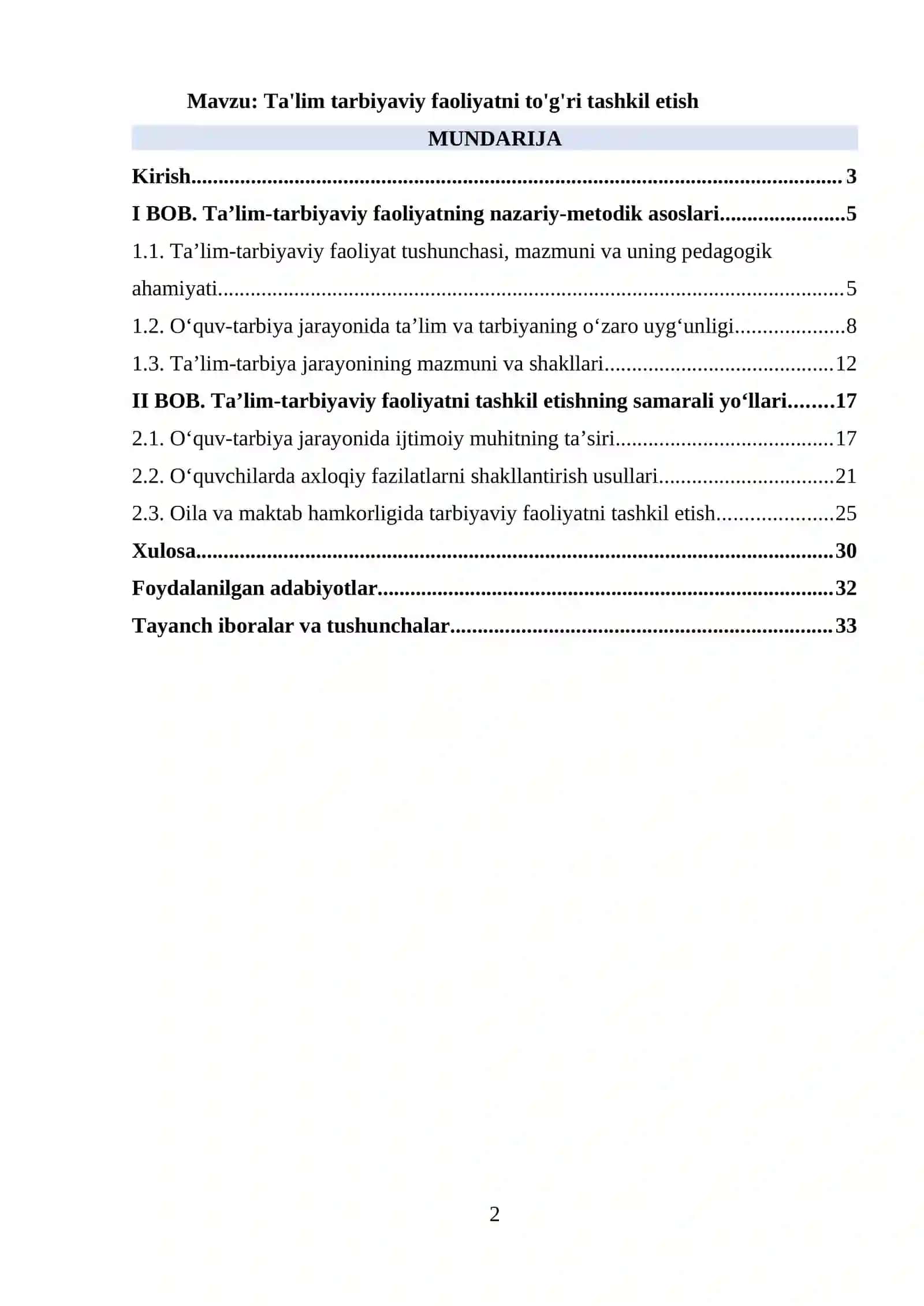 Ta'lim tarbiyaviy faoliyatni to'g'ri tashkil etish 2