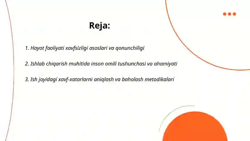 Hayot faoliyati xavfsizligini taminlash asoslari 2