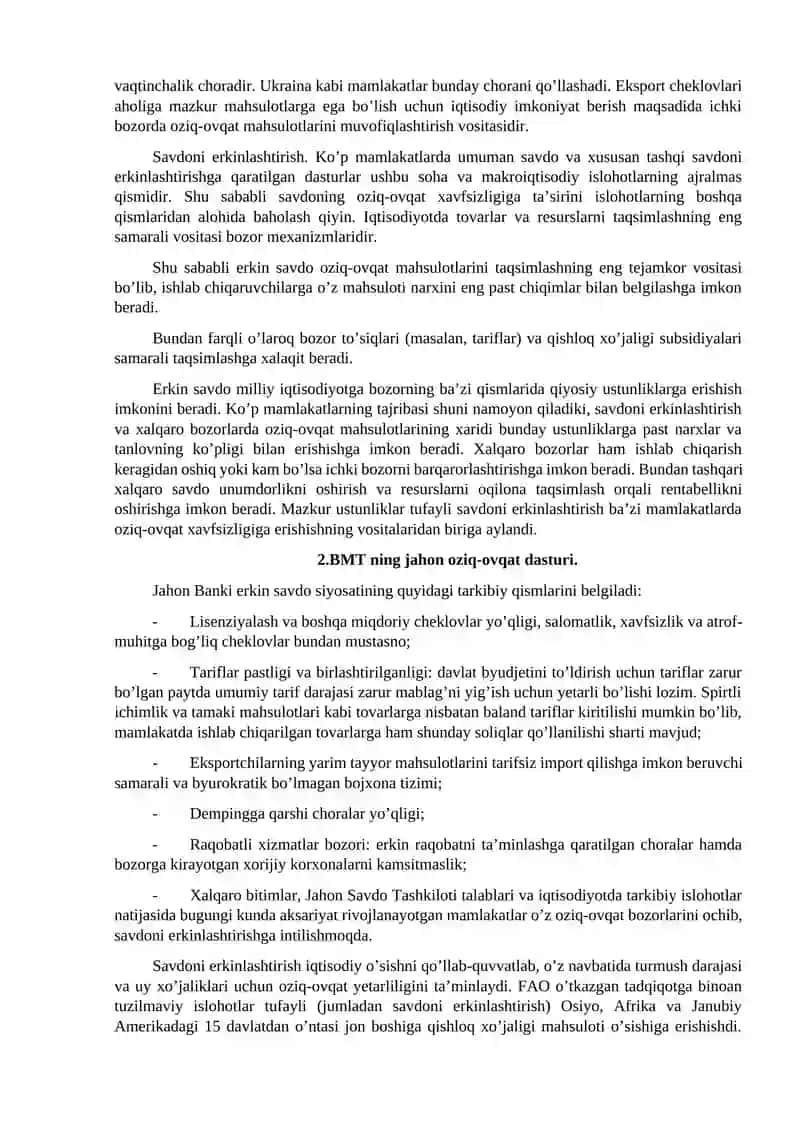 Global iqtisodiyotda oziq-ovqat xavfsizligi 2