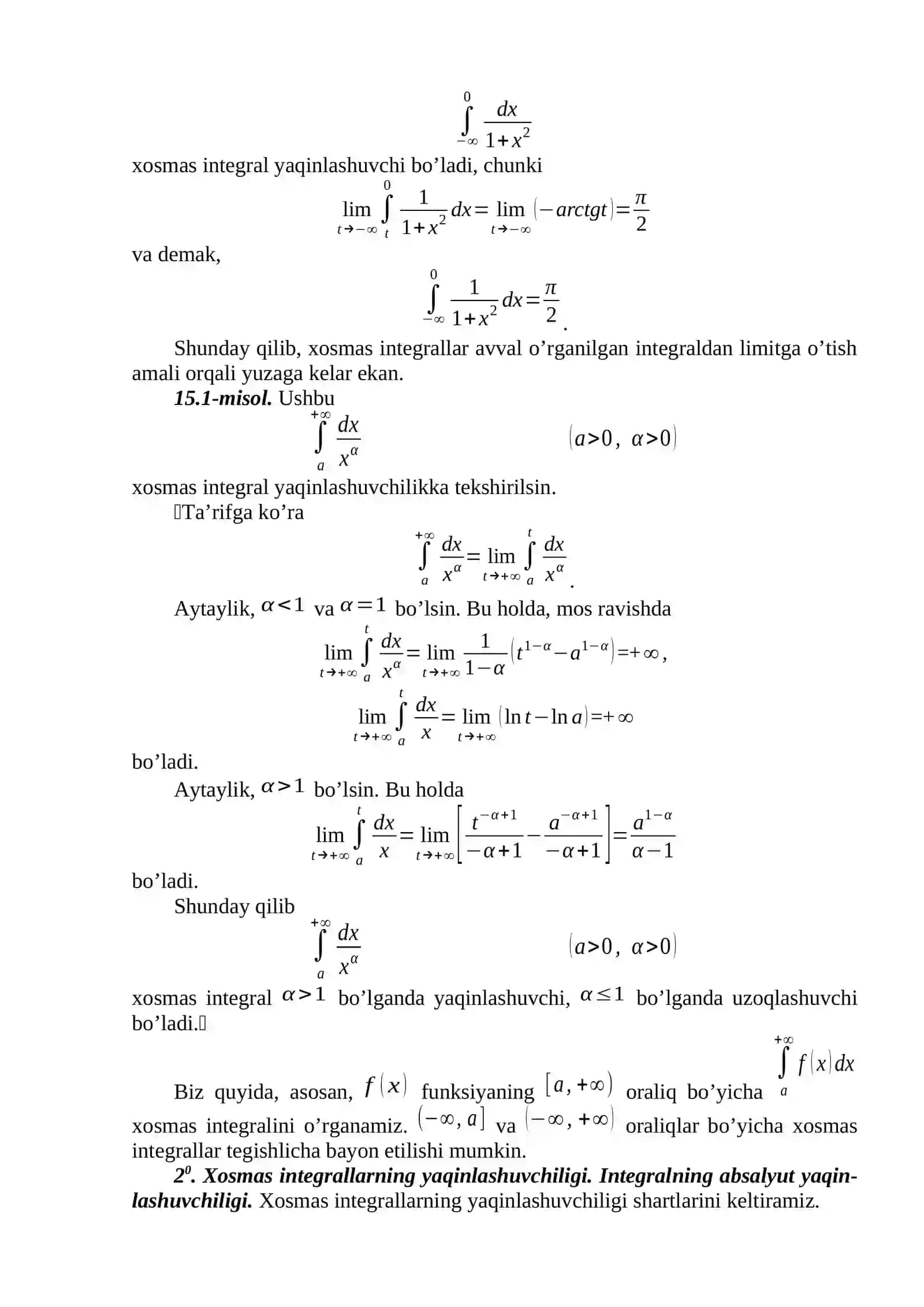 Cheksiz oraliq bo‘yicha xosmas integrallar 2