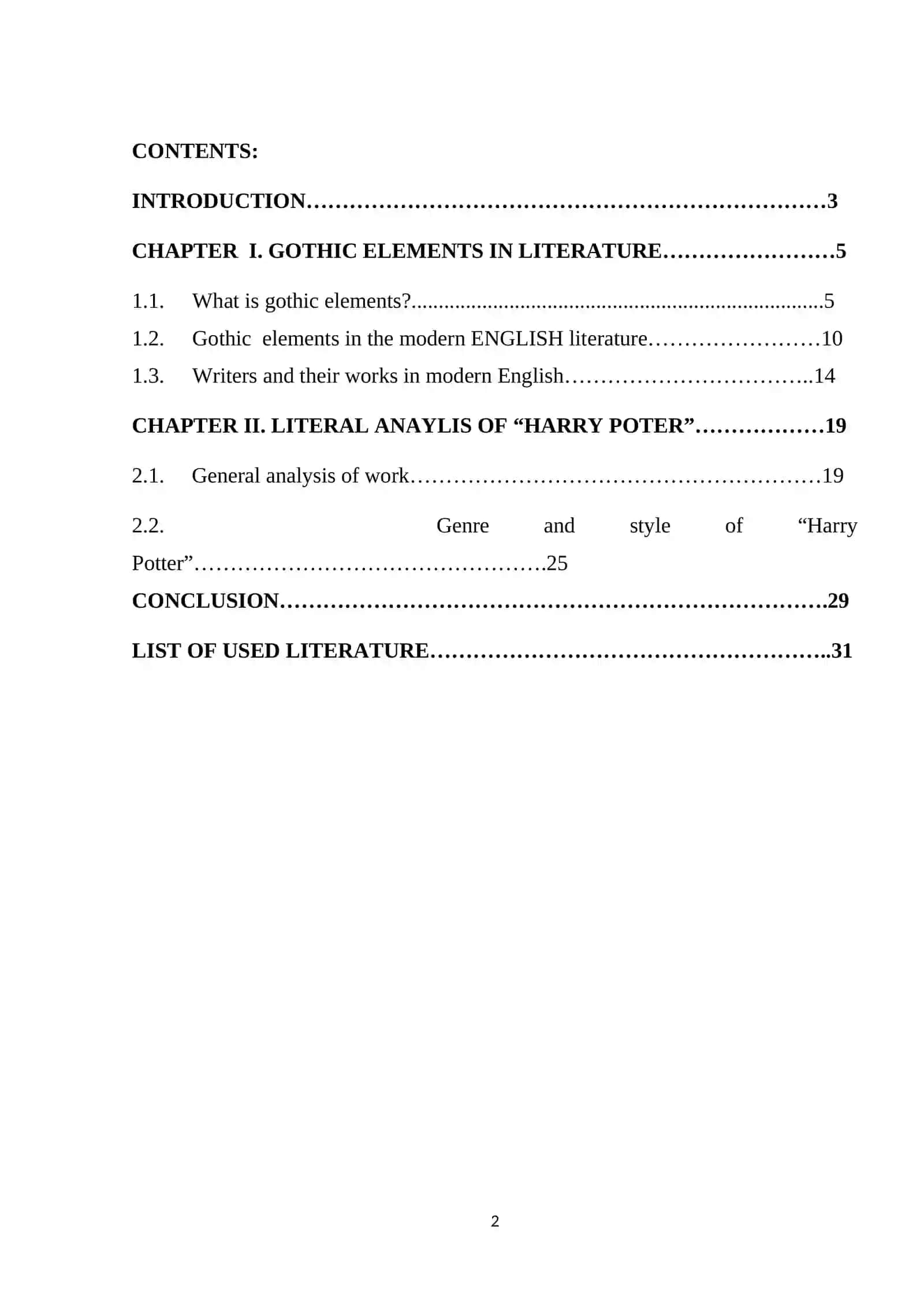 Course paper on Gothic elements in the modern ENGLISH novel 2