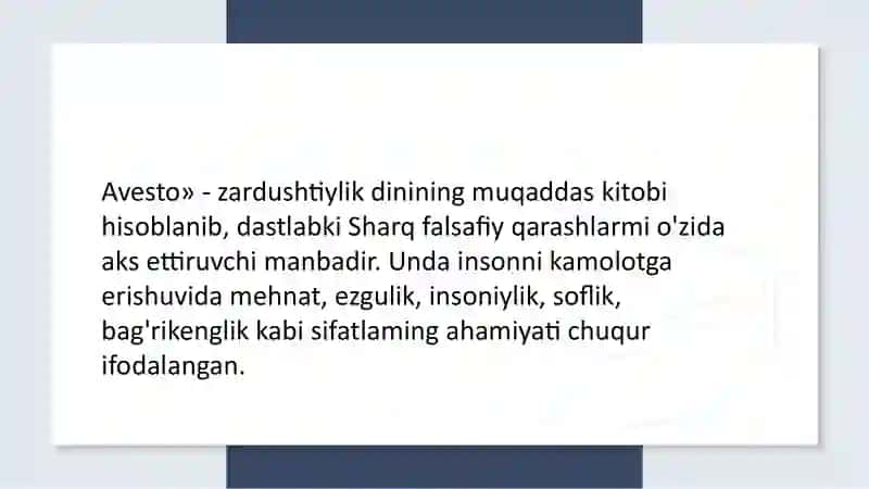 ,,Avestoʼʼ - tarbiyaviy gʼoyalar 2