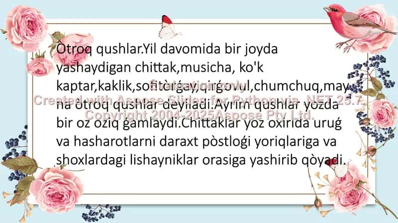 O'troq qushlar, asosiy turlarining hayoti 2