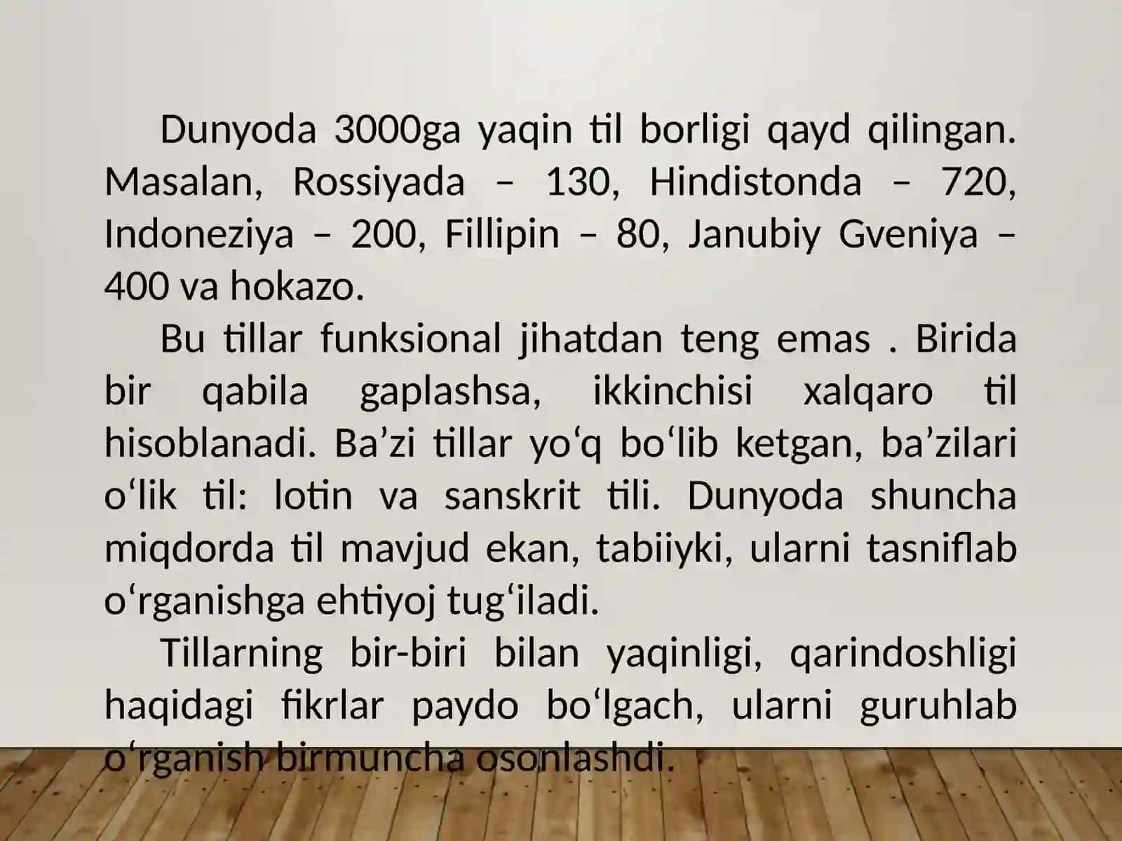 DUNYO TILLARI TASNIFI 2