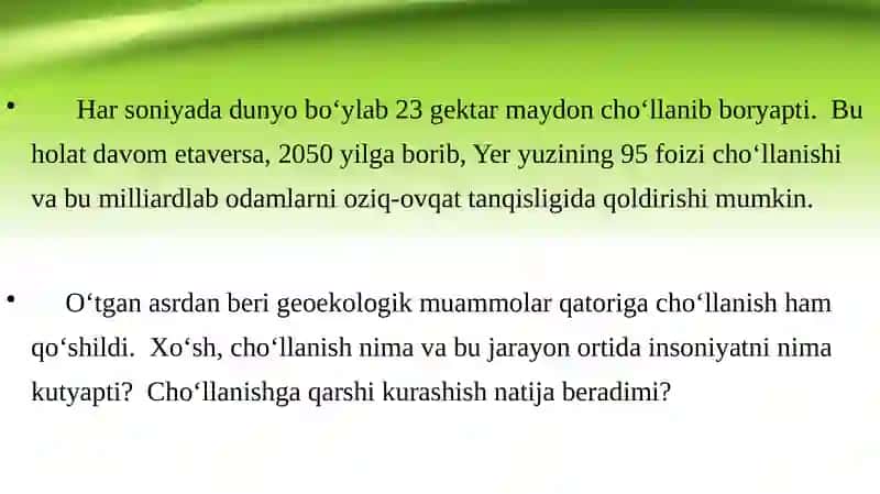 Cho'llanish jarayoni va unga qarshikurash chora - tadbirlari 2