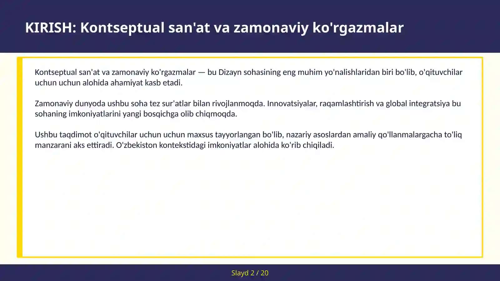 Kontseptual san'at va zamonaviy ko'rgazmalar 2