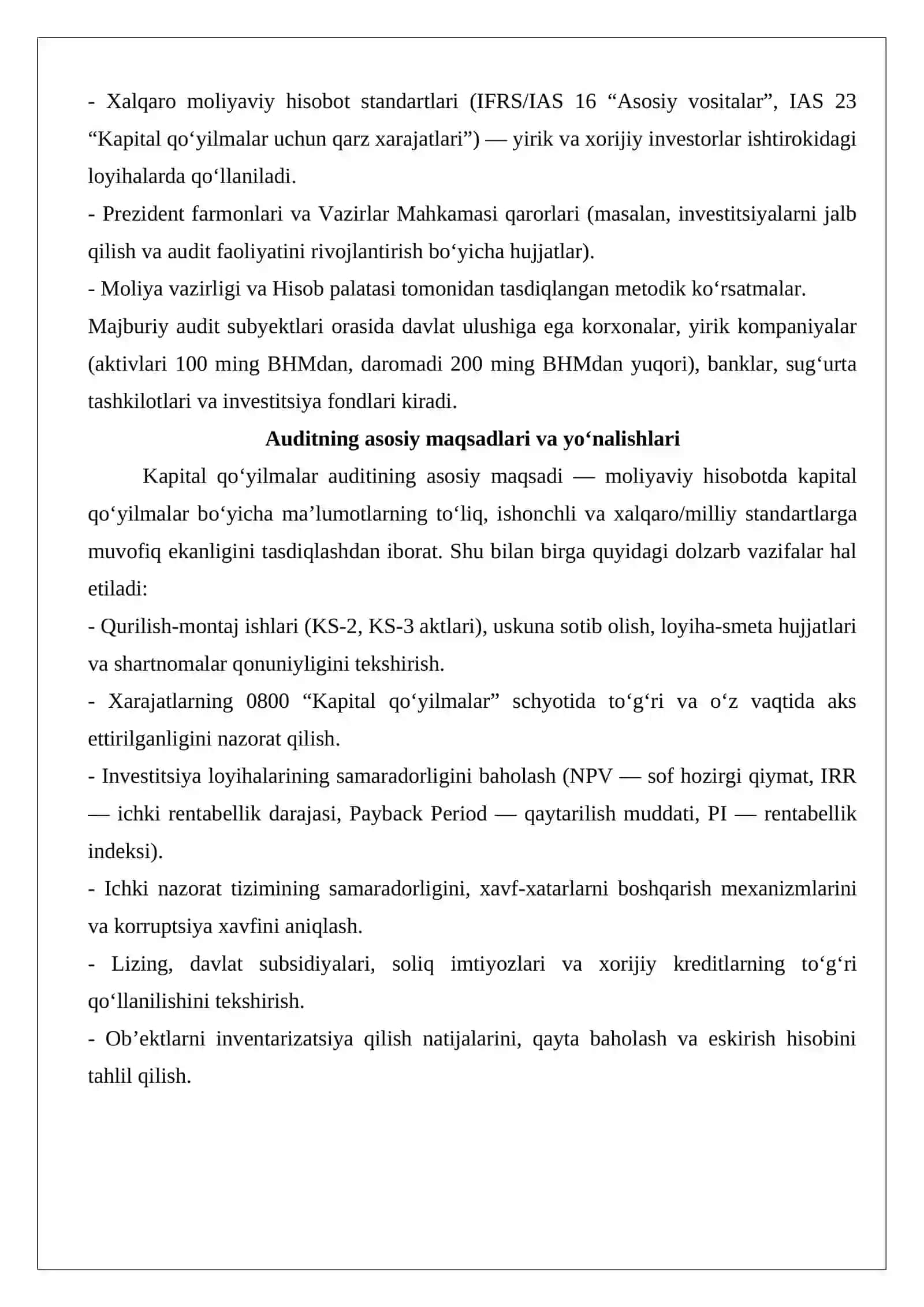 Kapital qo‘yilmalar auditi 2