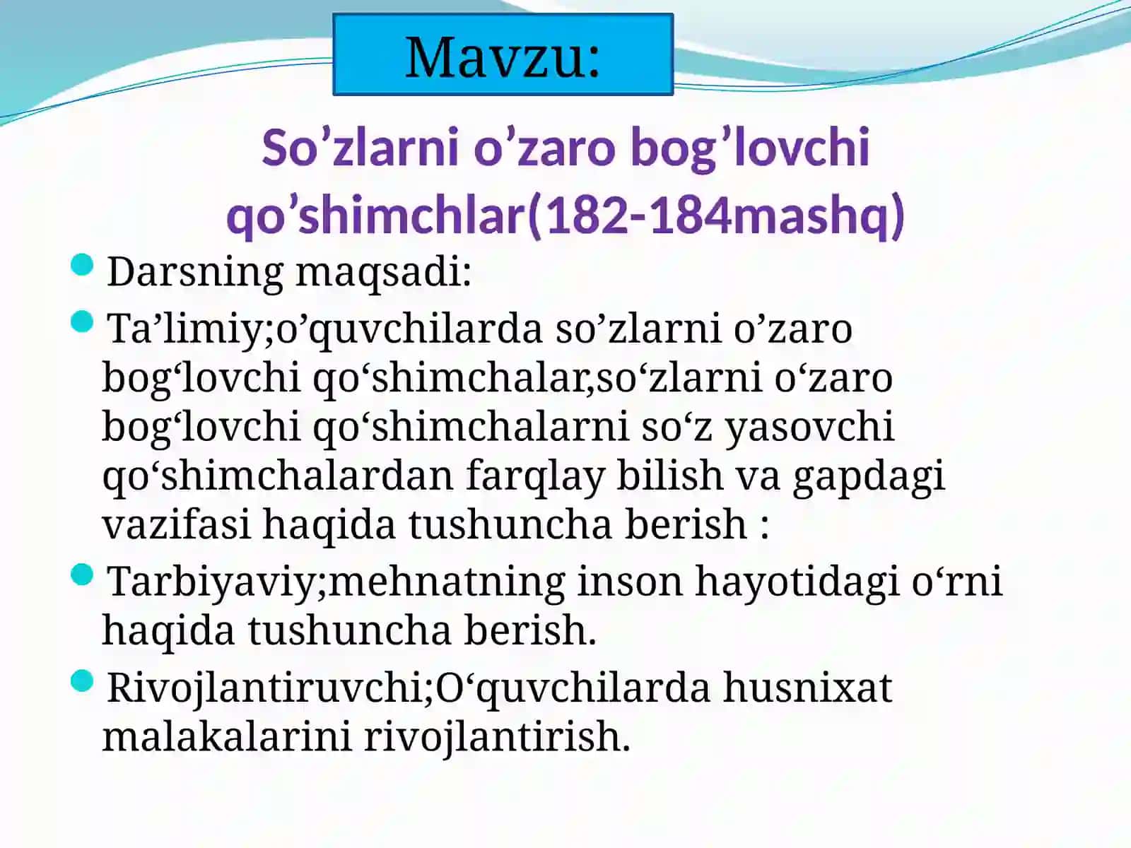 So’zlarni o’zaro bog’lovchi qo’shimchalar 2