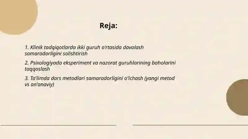 Mann Uitning U mezonini qollash sohalari 2