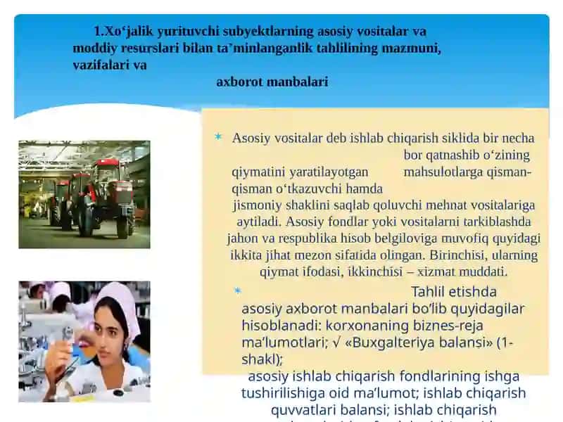 Asosiy vositalar, moddiy resurslar bilan ta'minlanganlik 2