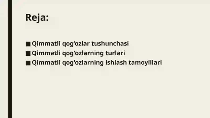 Qimmatli qog’ozlar tushunchasi va Uning turlari 2