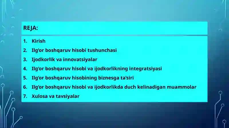 «Ilg'or boshqaruv hisobi va ijodkorlik» 2