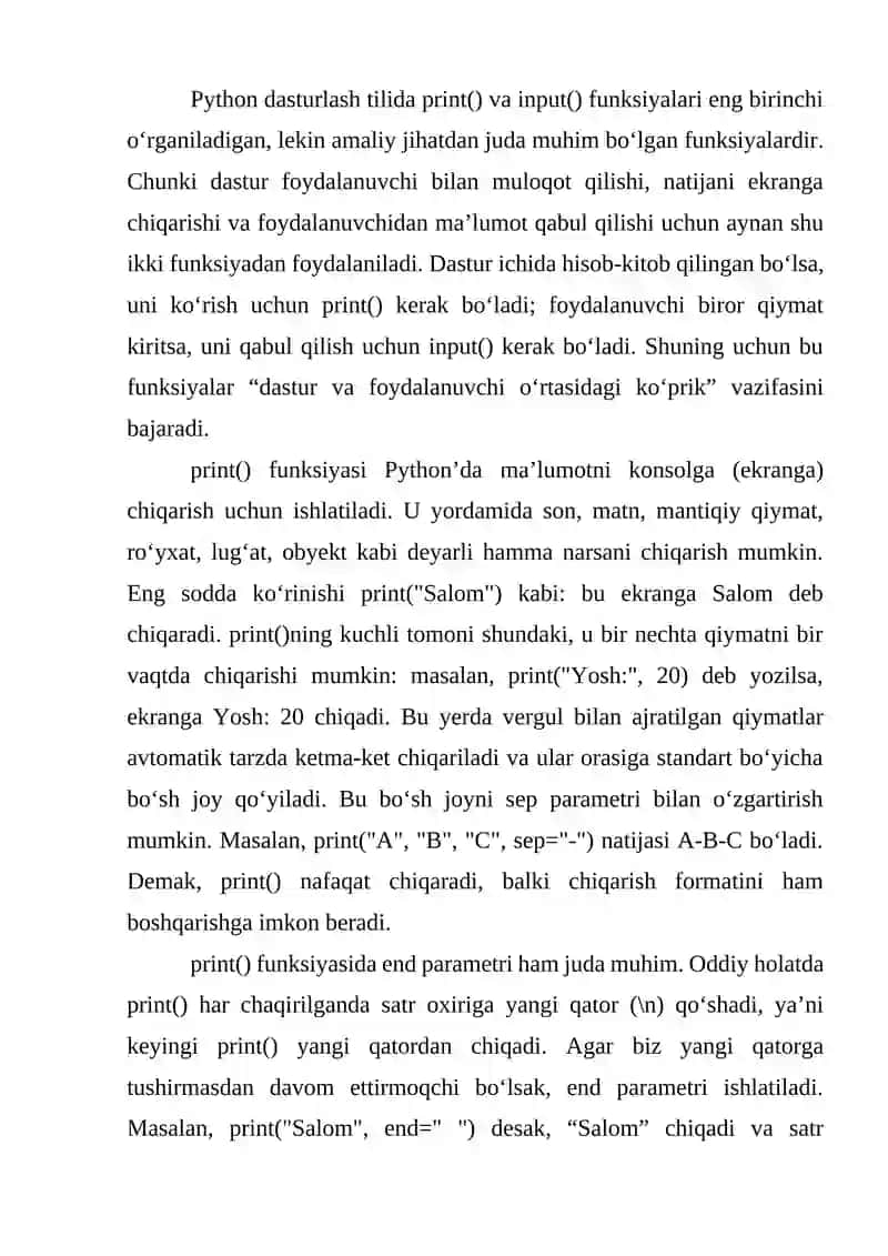 “print() va input() funksiyalari. Ma’lumotlar bilan ishlash” 2