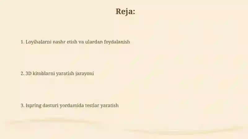Ispring dasturida test va 3d kitob yaratish 2